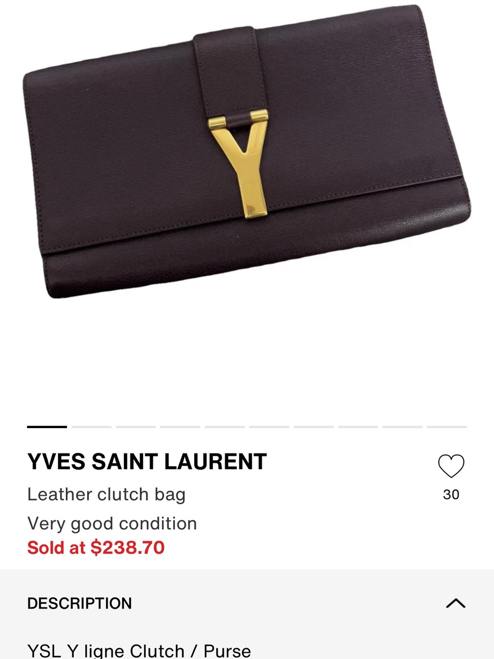 Yves Saint Laurent Dark Purple Leather Y-Clasp Clutch